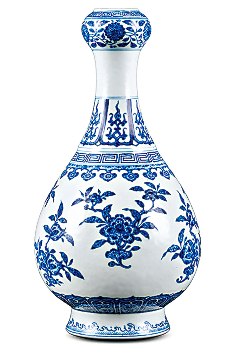 ◆清嘉慶青花折枝花卉紋蒜頭瓶