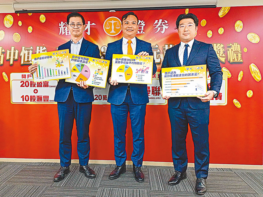 ◆圖中為耀才執行董事兼行政總裁許繹彬、左為研究部總監植耀輝、右為芝商所客席講師譚家康。記者曾業俊  攝