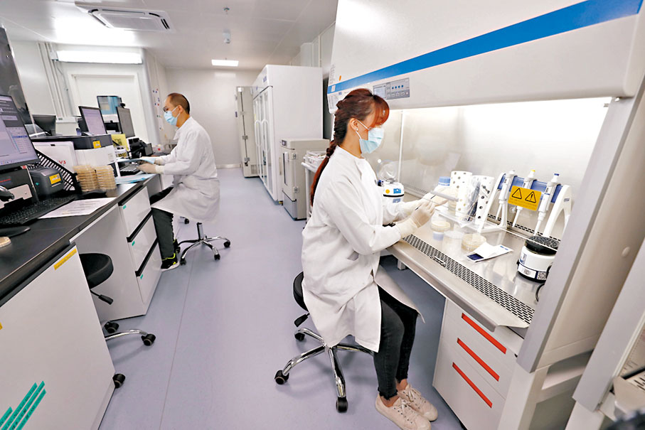 ◆醫管局在應急醫院拓展多個服務範疇，還設立內視鏡檢驗部、微生物化驗室及提供睡眠測試服務。圖為微生物化驗室。香港文匯報記者黃艾力  攝