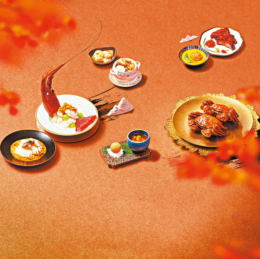 ◆以江蘇大閘蟹作主角，精心炮製出6道金黃鮮香的菜品，三款套餐以不同食材組合，給食客們不一樣的美味選擇。