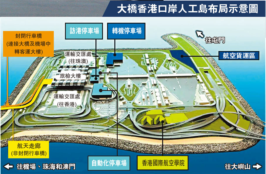 大橋香港口岸人工島布局示意圖