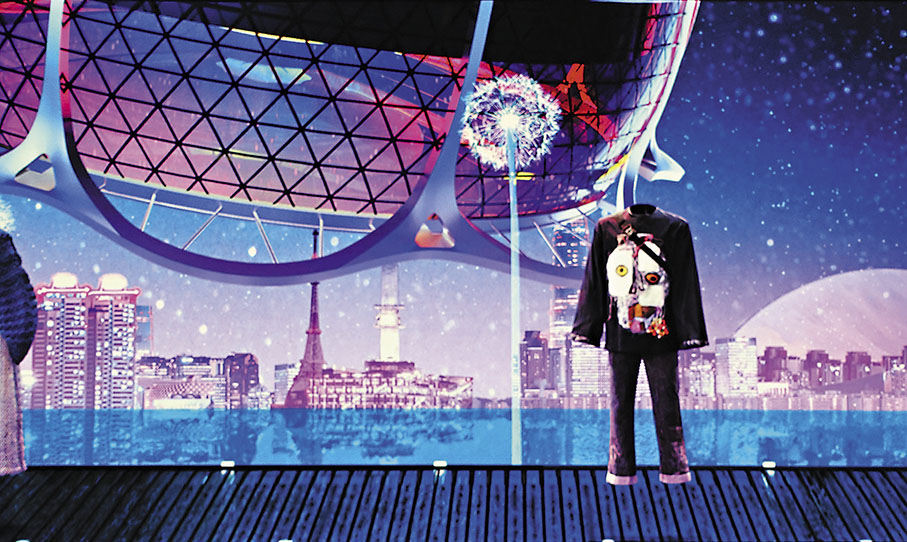 ◆虛擬香港時裝出現在展場LED屏幕上。