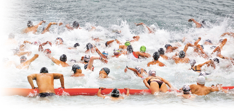 ◆泳手們力爭上游，水花四濺。香港文匯報記者郭木又 攝