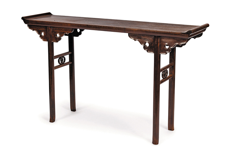 ◆清康熙紫檀雲紋牙頭翹頭案