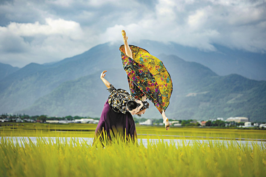 ◆舞者裙擺紛飛，在稻田中起舞。  攝影：劉振祥