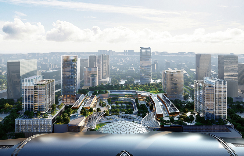 ◆ 圖為廣州南站ICC 的效果圖。新地期望廣州南站ICC可發揮南站交通便利及客流匯集的先天優勢，發展成優質的大型綜合TOD 項目，吸引人才、企業和資源，協助該站升級為「站城一體、無縫銜接、業態融合」的大灣區門戶樞紐。