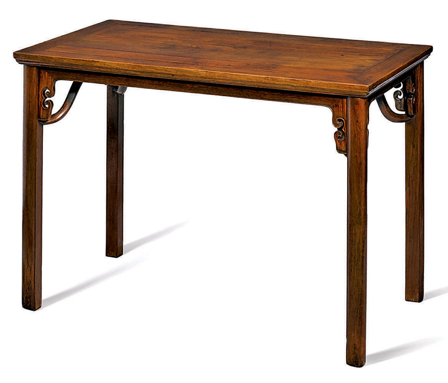◆明末黃花梨卷雲紋牙頭霸王棖琴桌。（圖片來源：蘇富比）