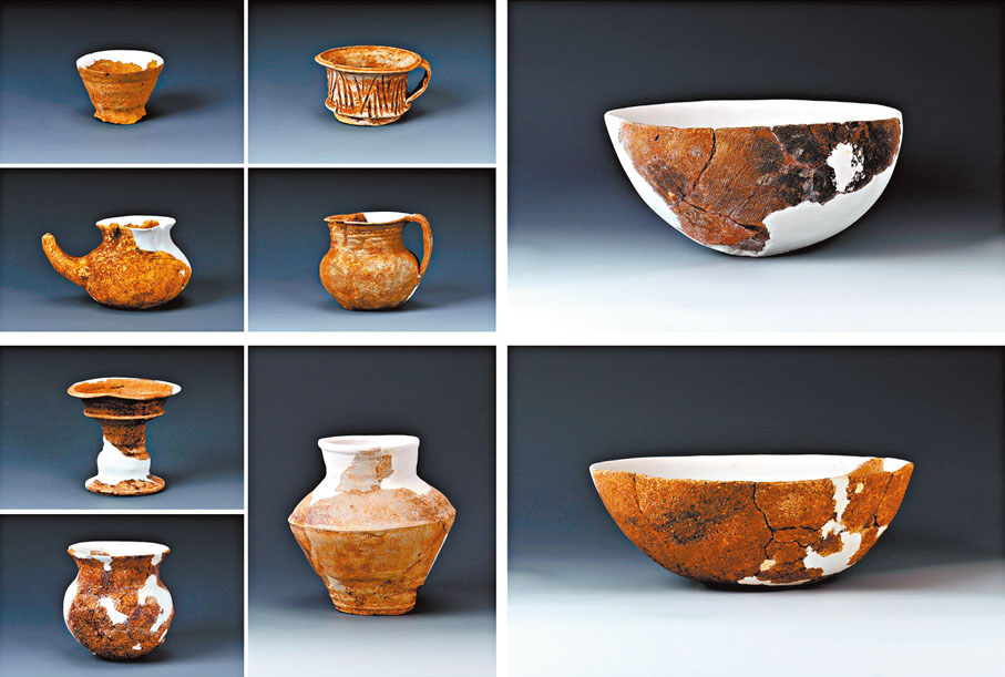 ◆東花丘遺址出土的陶器。香港文匯報北京傳真