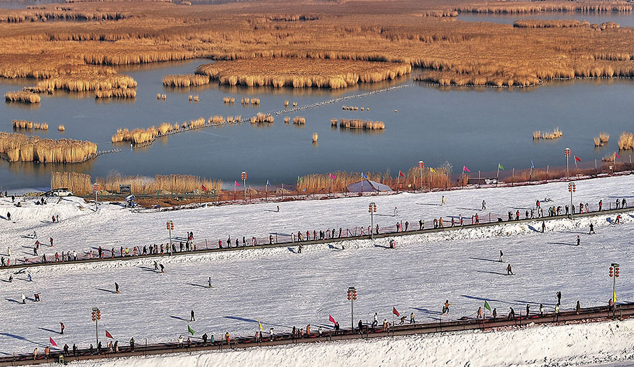 ◆無人機拍攝的銀川閱海滑雪場廣袤美景。