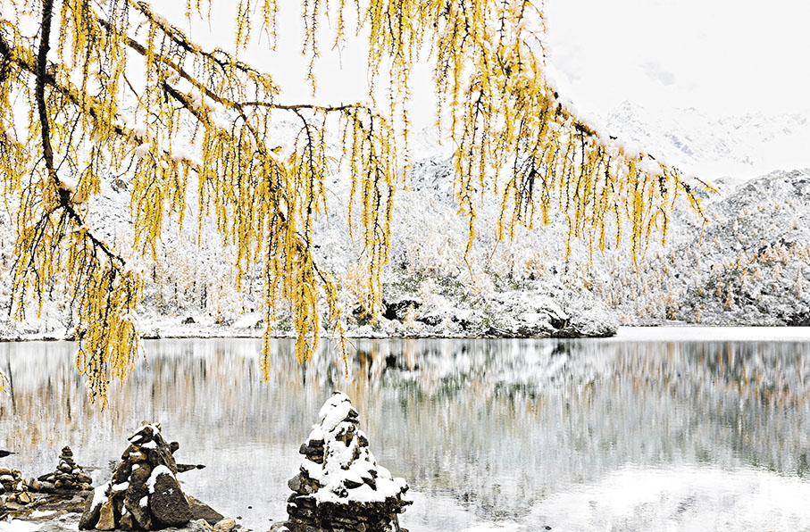 ◆川西黨嶺村葫蘆海彩林一角。