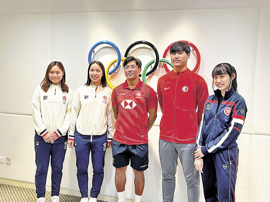 ◆楊霈霖（左起）、楊雅婷、李卡度、謝家榮及何子樂昨出席發布會。