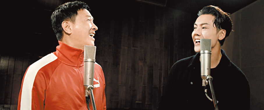 ◆MV中，張家輝(左)和陳偉霆在錄音室對唱。