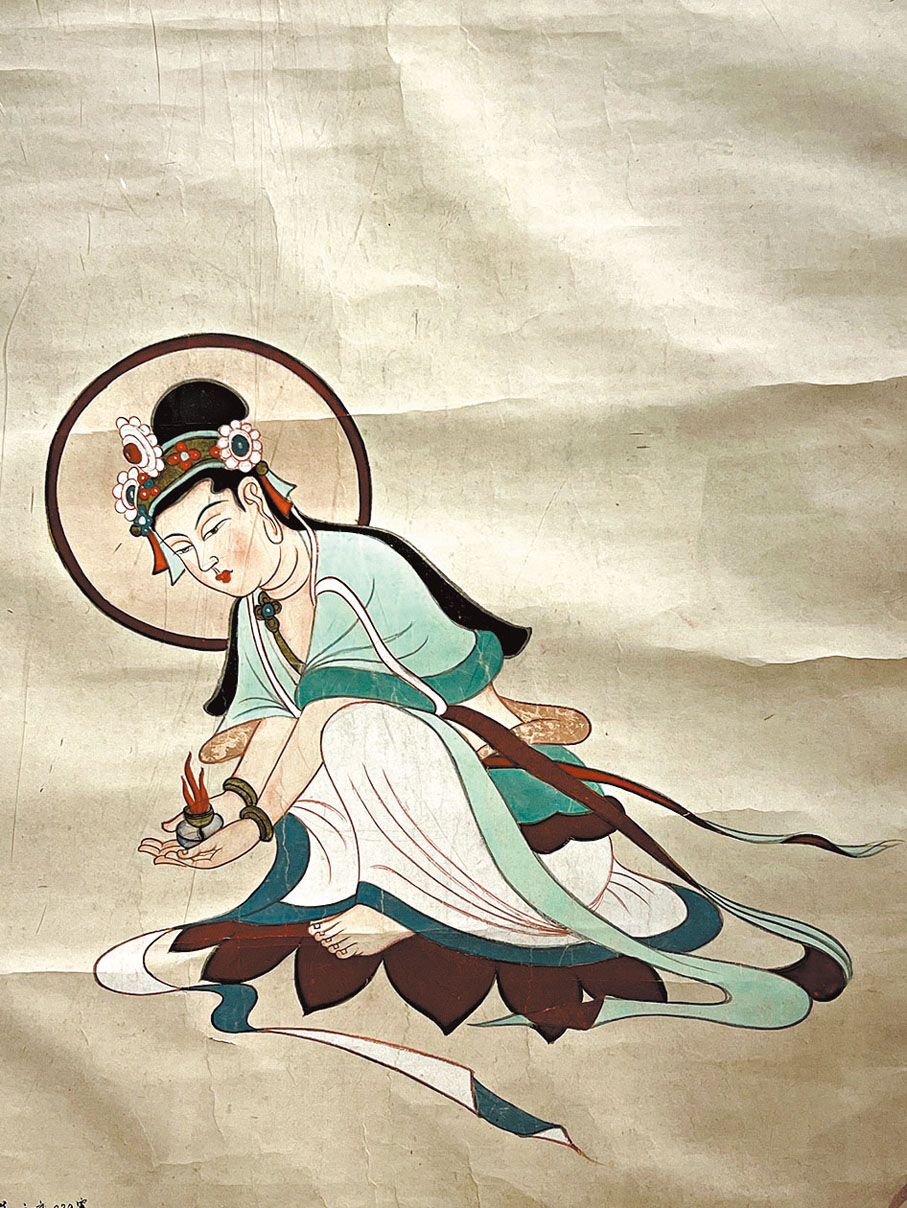 ◆常沙娜臨摹的初唐壁畫《燃燈菩薩》（局部）