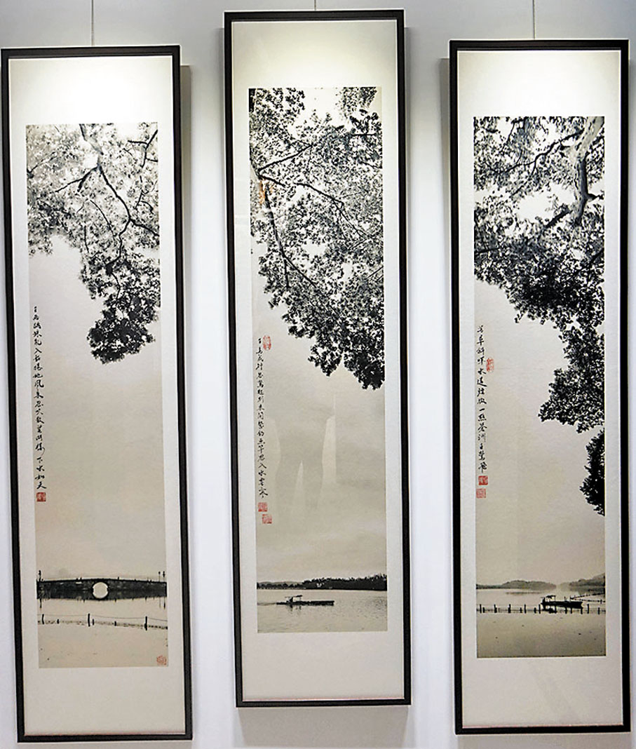 ◆董正綱三幅西湖主題作品模糊了攝影和水墨的界線。