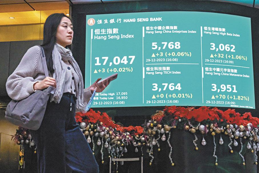 ◆港股今年累計跌逾一成，連跌四年，寄望明年回升。 中新社