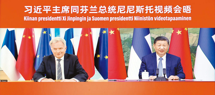 ◆1月10日下午，國家主席習近平在北京同芬蘭總統尼尼斯托舉行視頻會晤。    新華社