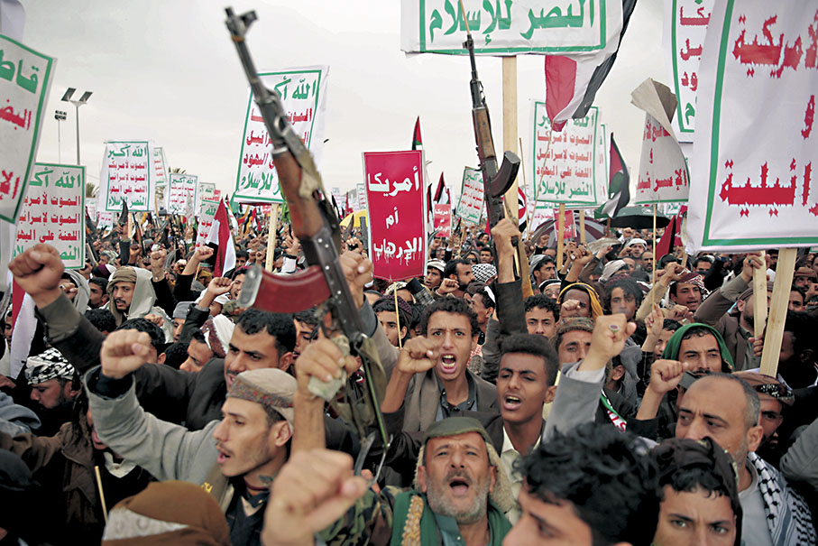 ◆ 胡塞武裝支持者在也門薩那集會，聲援加沙巴人。 美聯社