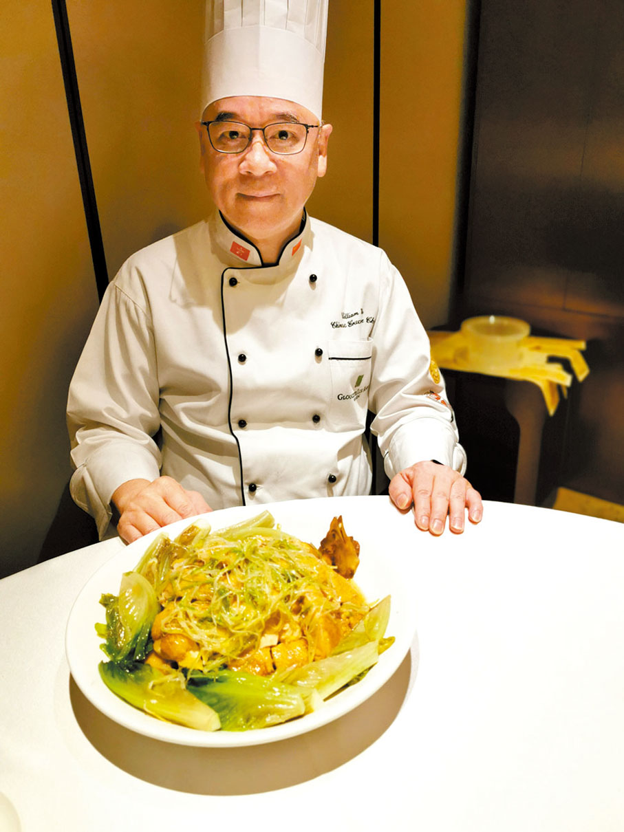 ◆馬師傅與代表「生財顯貴」的三菜蜆芥雞。