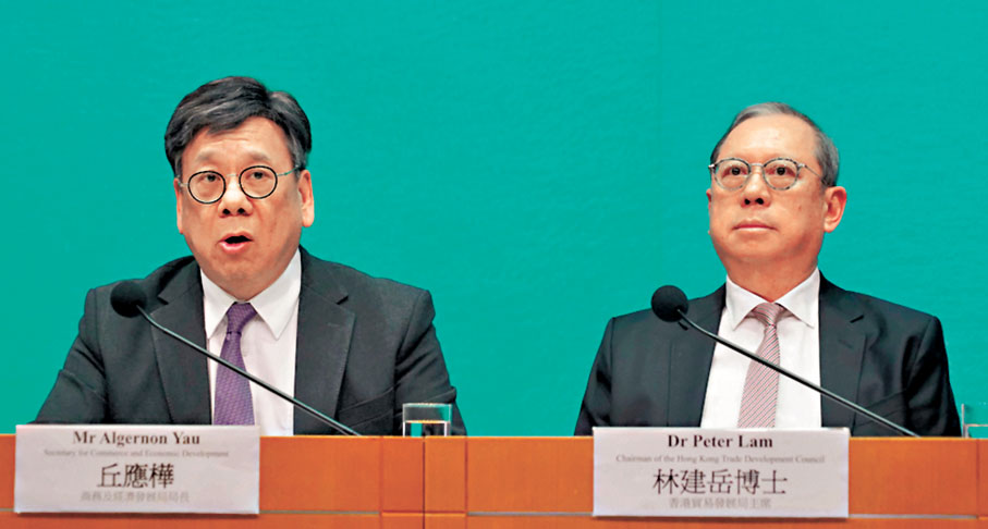 ◆丘應樺（左）預計，香港會展業今年有望回復甚至超越疫情前水平。右為林建岳。香港文匯報記者曾興偉 攝