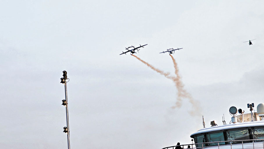 ◆首條跨城跨灣eVTOL航線首次演示飛行順利進行。香港文匯報記者郭若溪  攝