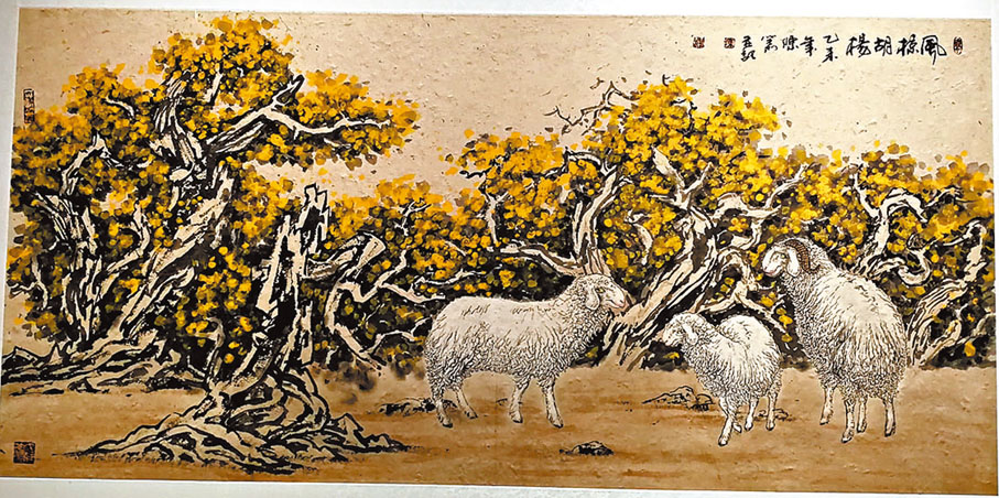 ◆桑皮紙繪畫《風掠胡楊》