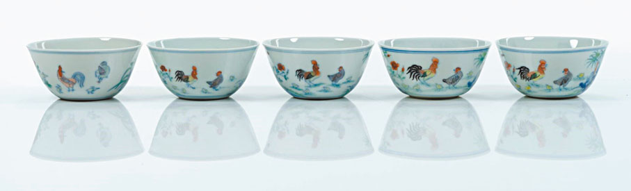 ◆鬥彩雞缸杯五件