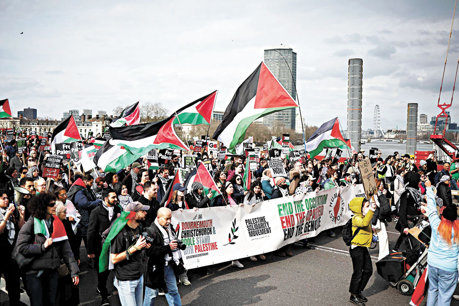 ◆倫敦上周六舉行今年來第5次大規模援巴遊行。 法新社