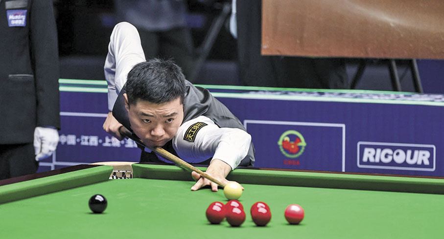 ◆丁俊暉成功晉級八強。 香港文匯報記者任芳頡  攝