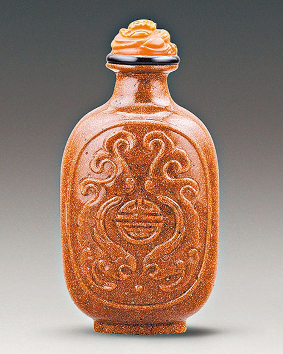 ◆金星玻璃螭龍伴壽圖鼻煙壺