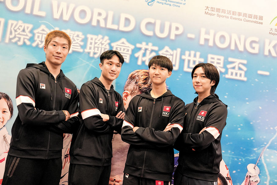 ◆港男花代表隊成員：張家朗（左起）、蔡俊彥、楊子加及崔浩然。