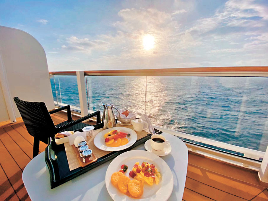 ◆在招商「伊頓號」郵輪房間的陽台可看海景。香港文匯報記者郭若溪  攝