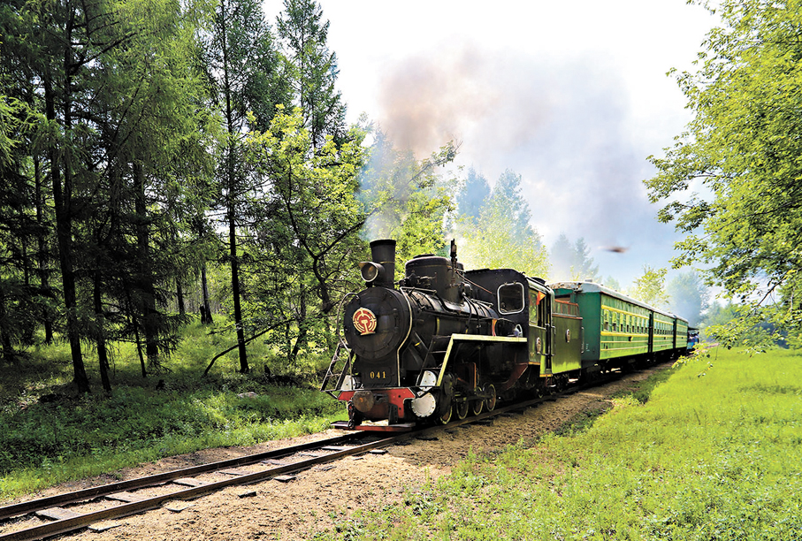 ◆樺南林業局有限公司森林窄軌蒸汽小火車，從前載木材現在載遊客。