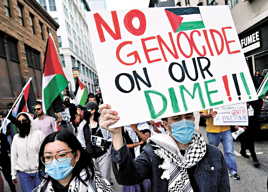 ◆親巴示威者在洛杉磯抗議，呼籲加沙停火。 路透社