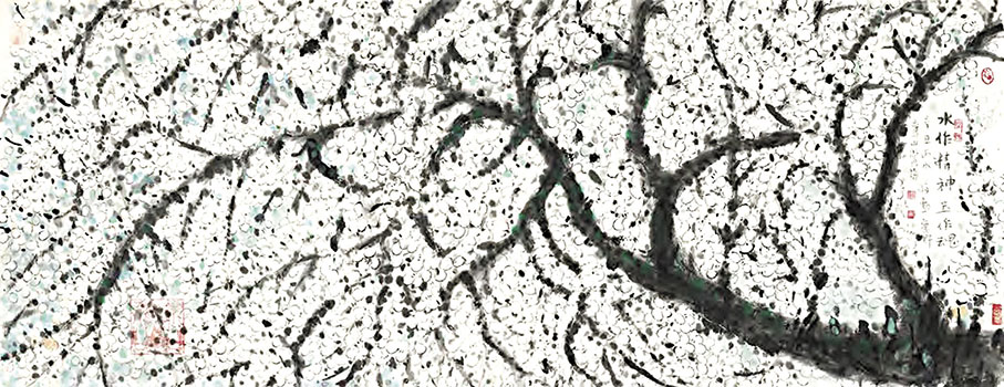 ◆蔣勳《水作精神》，2021，水墨設色紙本， 31x82cm 圖片提供：蔣勳與谷公館畫廊