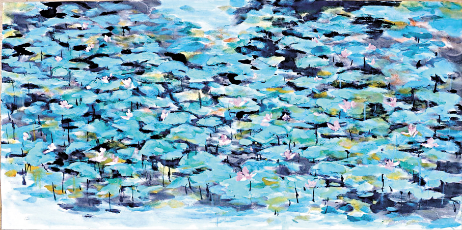 ◆《荷池》水墨畫。 作者供圖