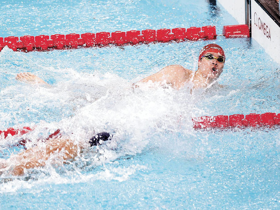 ◆巴黎時間 8月4日，潘展樂率先撞線。 新華社