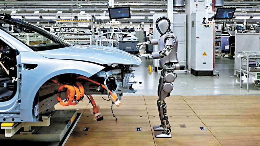 ◆人形機器人已開始在汽車生產線落地應用。香港文匯報北京傳真