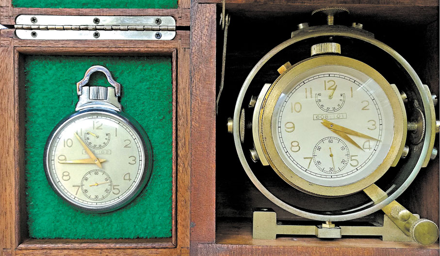 ◆包剛最看重的兩件藏品是上海608軍工車間仿製漢密爾頓航海天文鐘和測天錶。