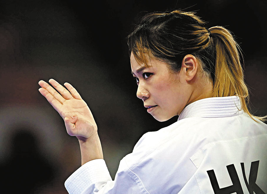 ◆劉慕裳要證明香港運動員最擅長迎難而上。圖為2021年8月5日，劉慕裳在2020年東京奧運會空手道女子個人型比賽中。 資料照片