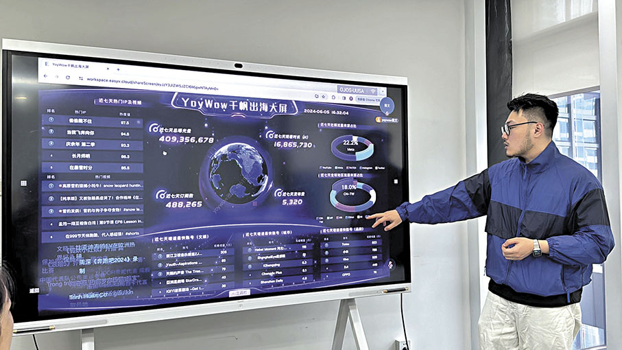 ◆雅文的數智化系統，可以分析海外社媒平台數據變化，掌握近7天的熱門影綜IP熱度情況。 香港文匯報記者胡永愛  攝