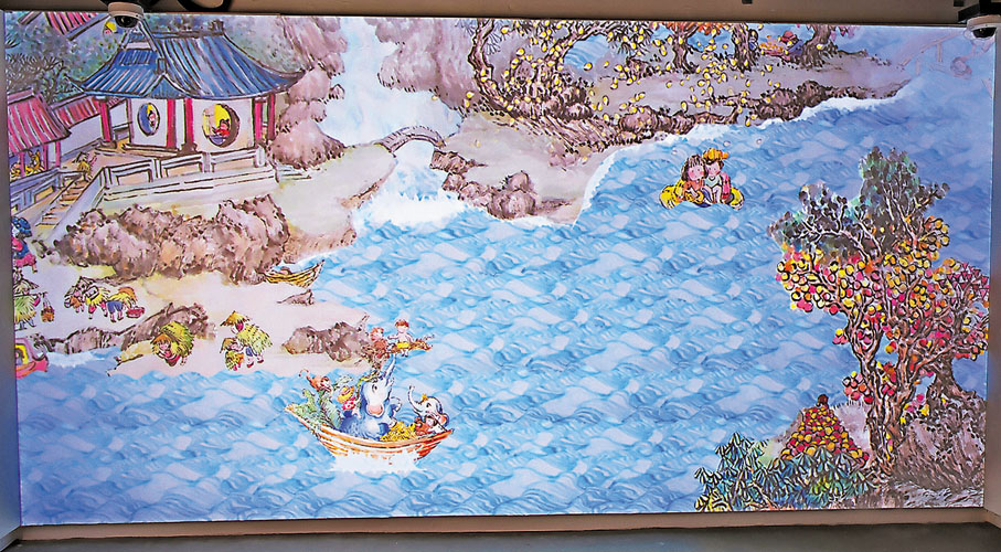 ◆觀眾可以透過體感互動裝置感應器與投影畫作作互動。