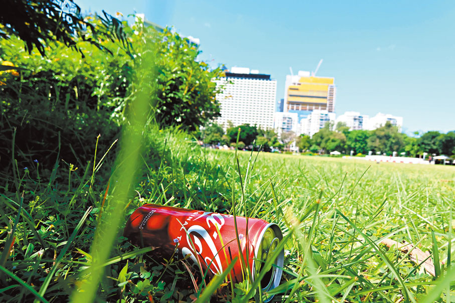 ●在維園草地，昨晨大致整潔，只發現有市民遺下零星的汽水罐在地上。香港文匯報記者涂穴  攝