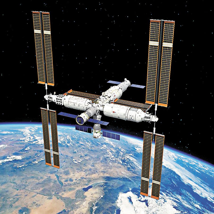 2022年年底　經歷了兩年多12次發射任務，中國太空站全面建成。圖為模擬圖。