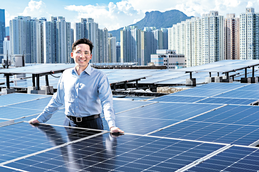 ●郭基泓指出，新地將積極發展太陽能發電系統，包括在未規劃發展的堆填區及農地興建太陽能發電場，亦會繼續於新建成的商業項目天台安裝太陽能板。