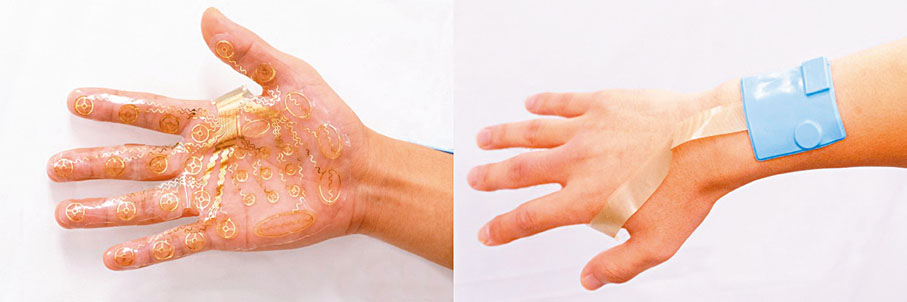 ●圖為運用無線電觸覺反饋系統的電子皮膚。網上圖片