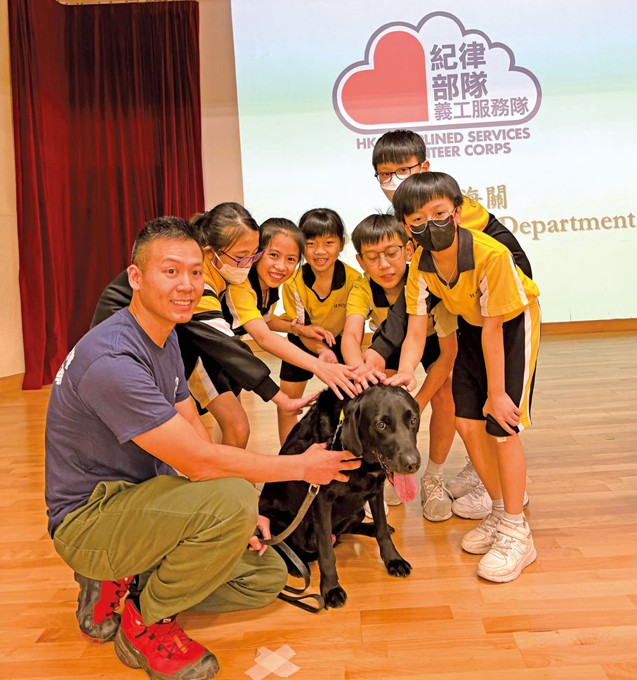 ●退役緝毒犬在學校大受學生歡迎。