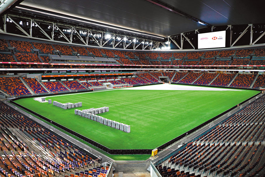 ●可容納5萬人的啟德體育園主場館昨日首次公開予傳媒入內參觀。