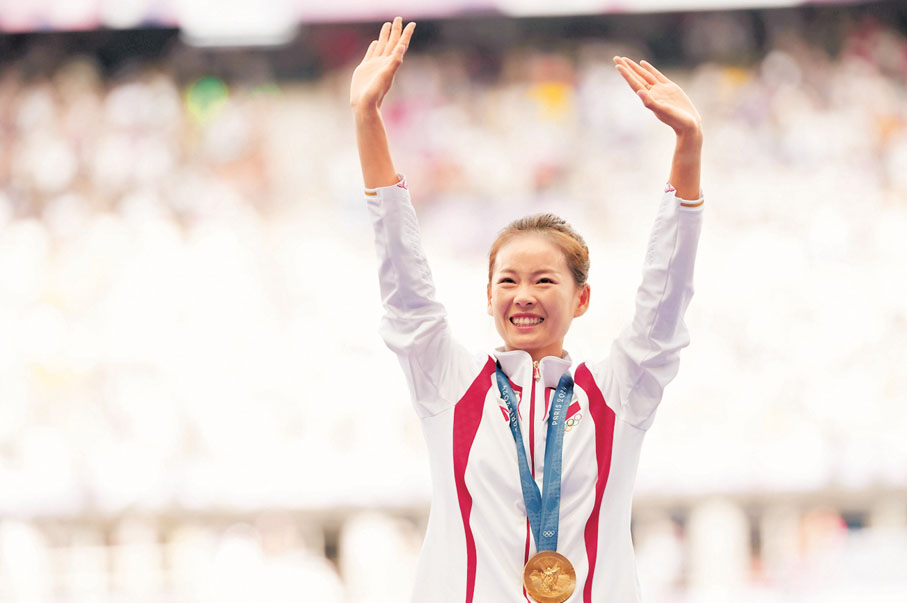 ●楊家玉在巴黎奧運會女子20公里競走勇奪金牌。 資料圖片