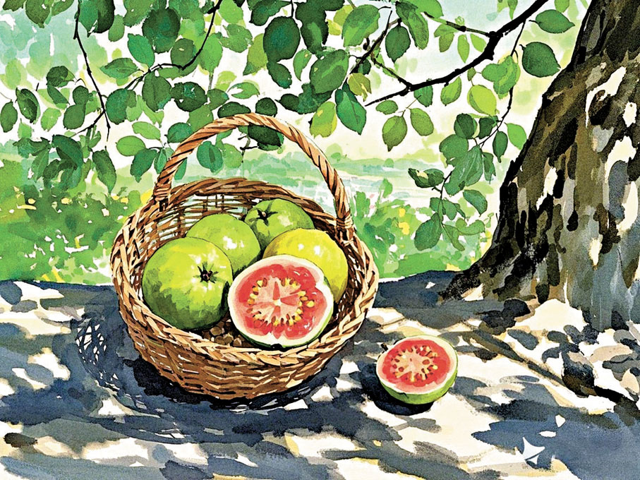 ●我小時候常把番石榴當飯吃。 AI繪圖