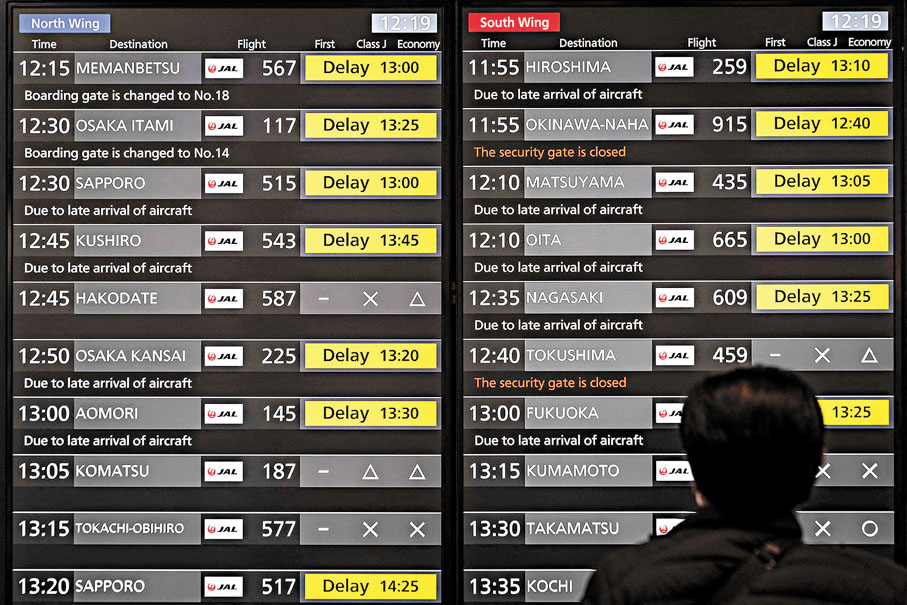 ●大量航班延誤，最長達4小時。 法新社